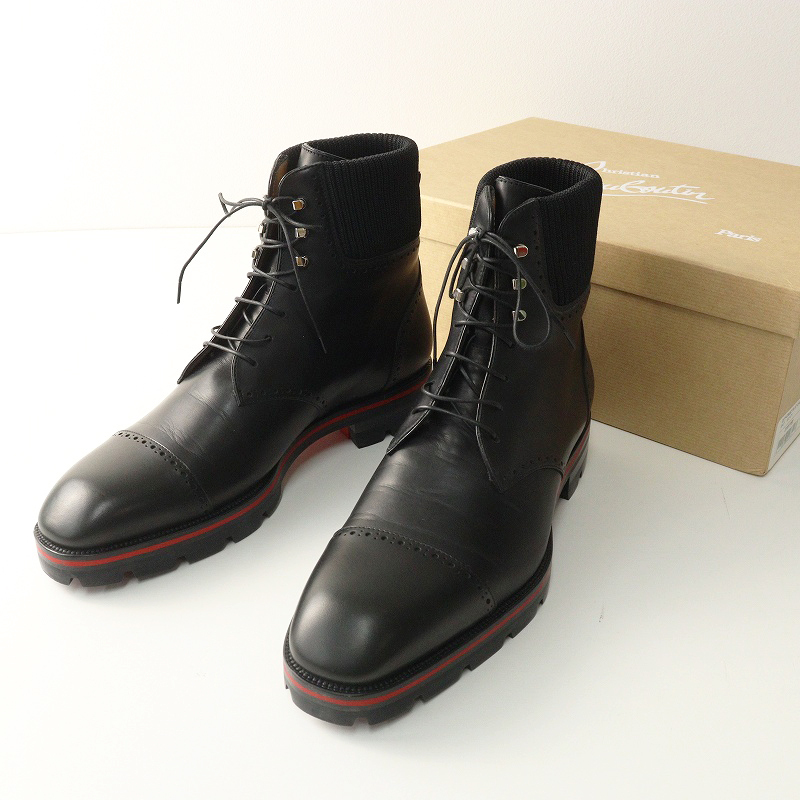 人気 メンズ クリスチャンルブタン Christian Louboutin City Croc ハイカットカーフレザーブーツ 41.5/26.5cm 黒┃//【2400014830514】拍卖