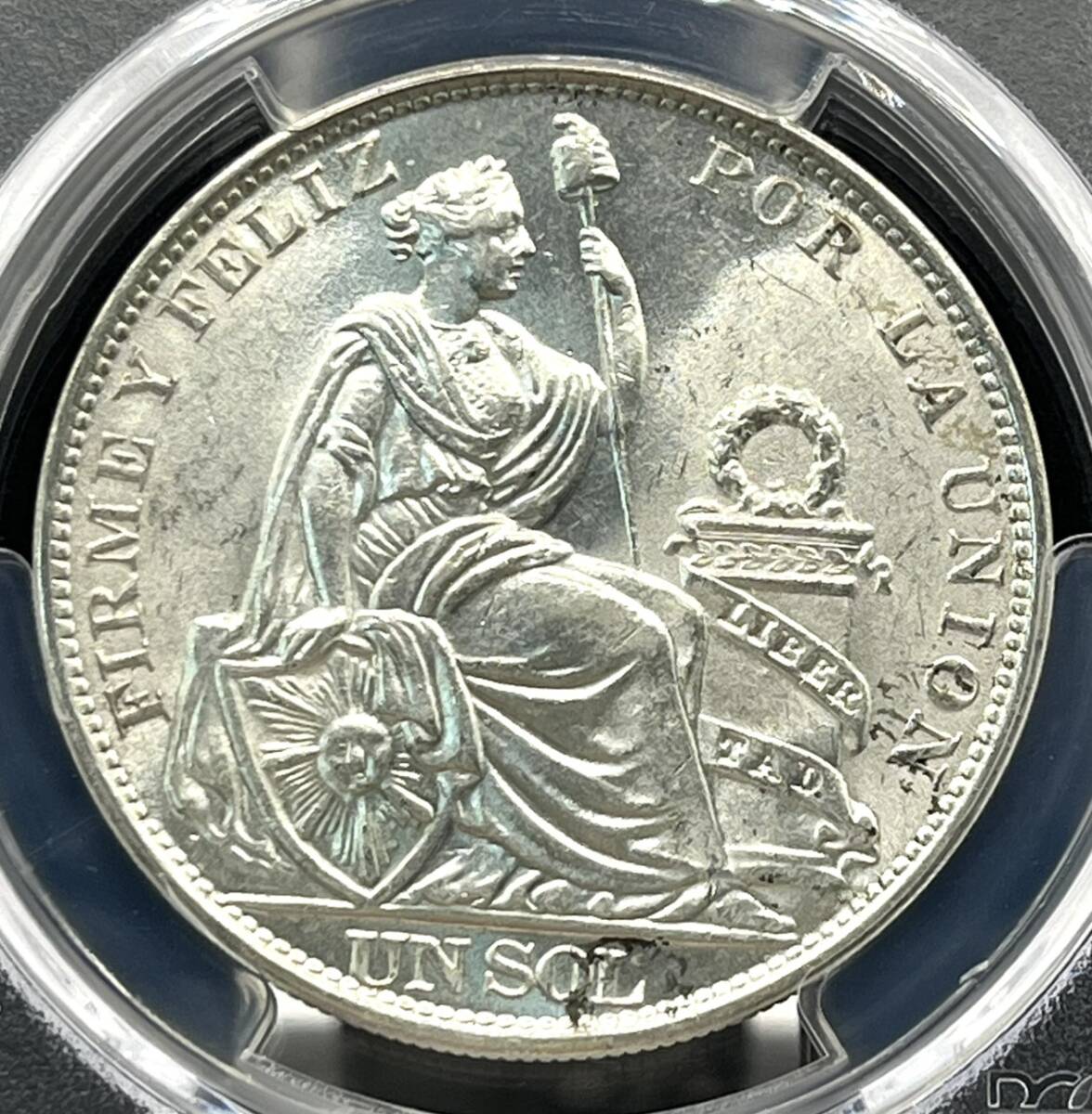 人気大型銀貨【LIBERTAD陰刻】1916年 ペルー MS62 1ソル リベルタ座像 PCGS KM-196.27 大型銀貨 #26-1-25-084拍卖