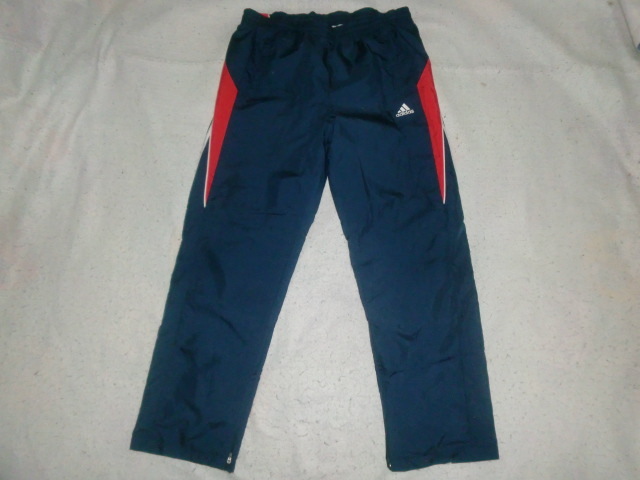 ★adidas ナイロントレーニングパンツ L `13製アディダス F40344 ウォームアップウインドパンツ フリース裏地付 ネイビー/ホワイト/レッド拍卖