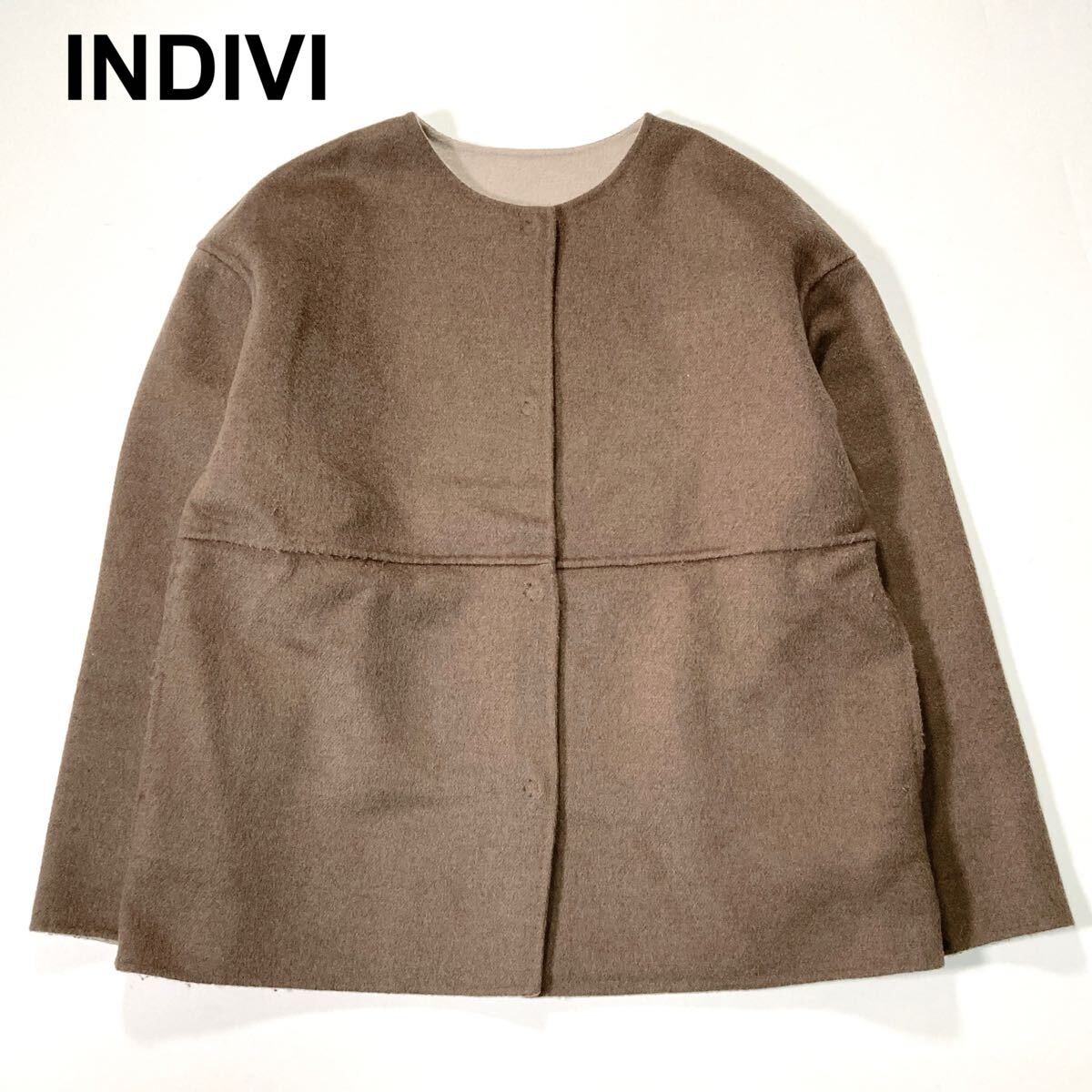 INDIVI インディヴィ ウール ノーカラー リバーコート 36 S レディース B22611-67拍卖