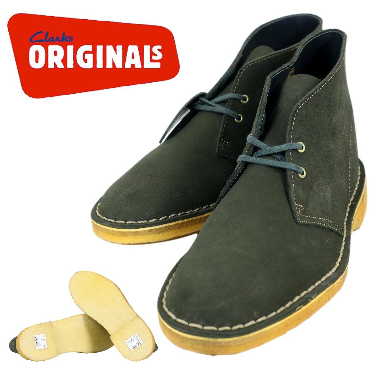 【S3736】【未使用品】【65周年モデル】Clarks クラークス レザーブーツ デザートブーツ クレープソール スエード サイズUS8.5 25.5cm拍卖