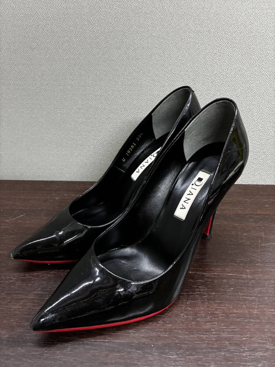 送料無料h7557 DIANA ダイアナ パンプス ブラック サイズ23.5cm レディース エナメル拍卖