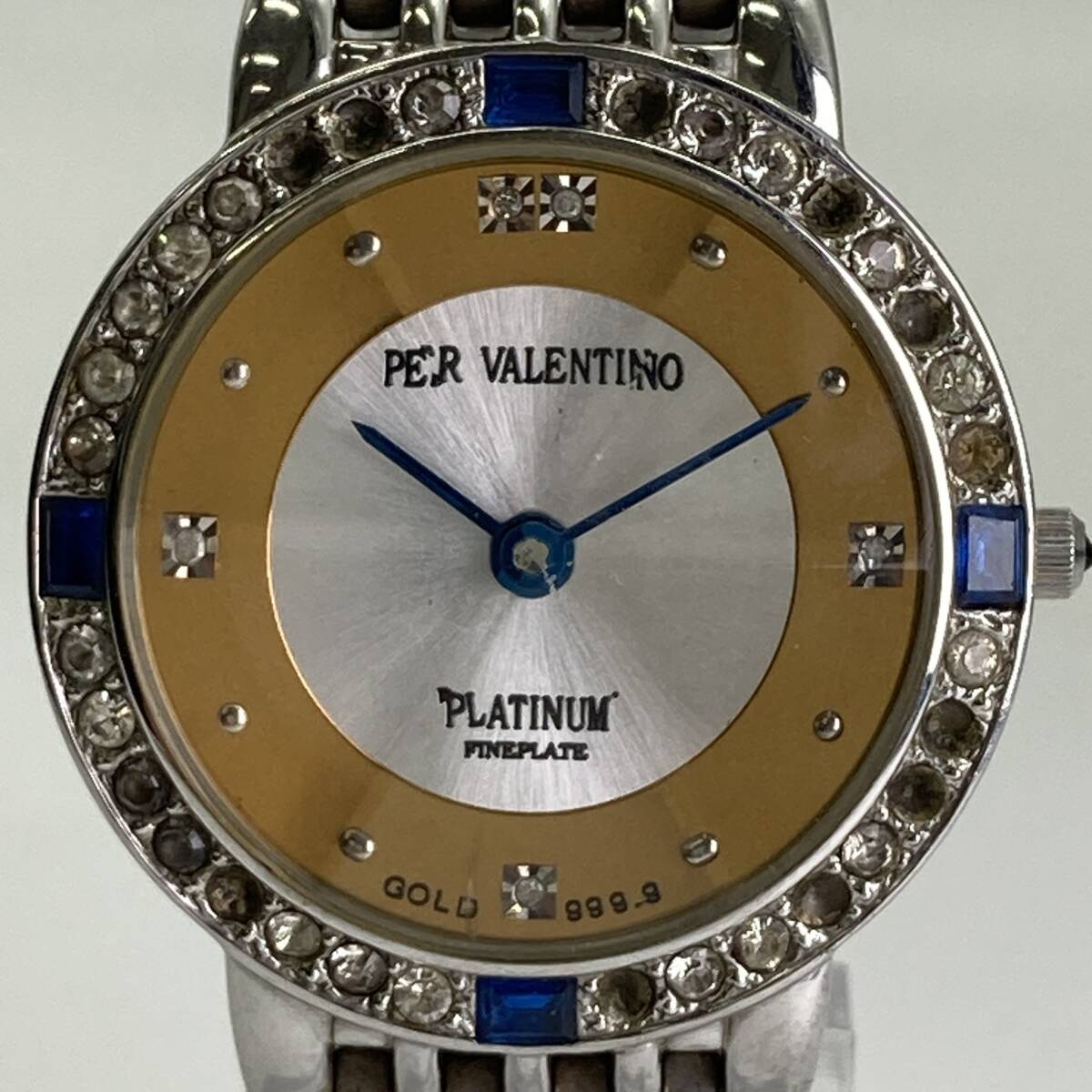 30. PER VALENTINO ペレ バレンチノ 25th Anniversary PLATINUM FINEPLATE GOLD QZ 腕時計 動作未確認拍卖