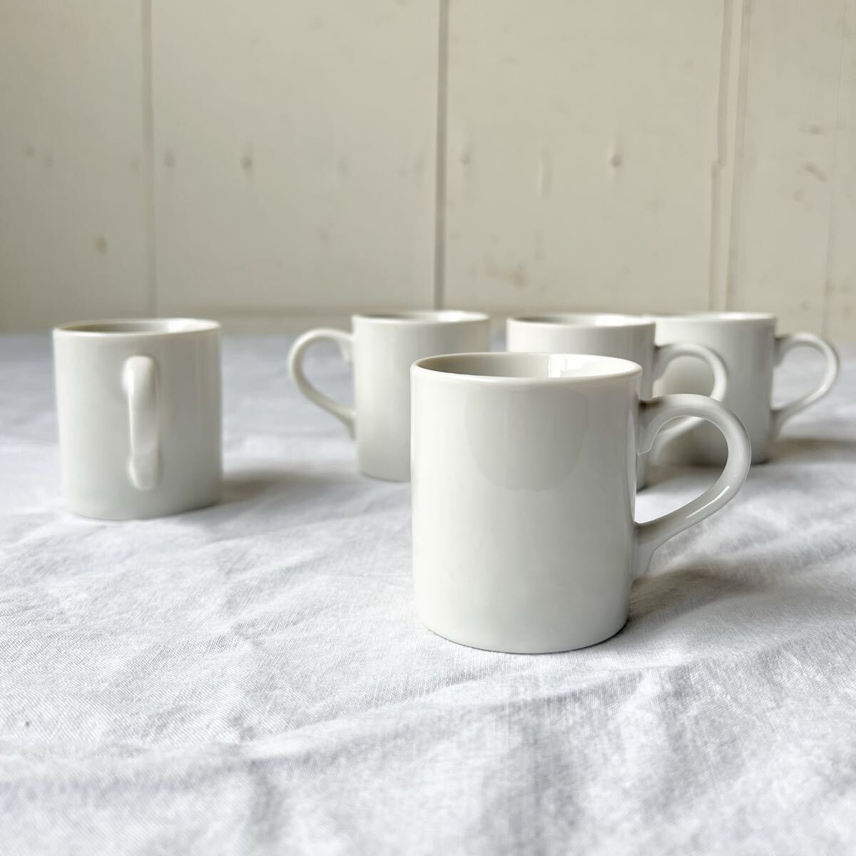 ② 5個set オフホワイト 80ml シンプル 小 デミカップ デットストック 陶器 検: コーヒー 珈琲 カップ カフェ 白 レトロ アンティーク拍卖