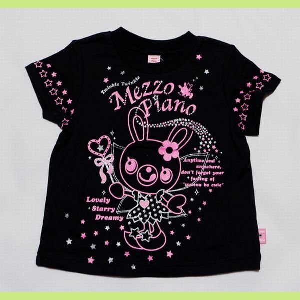 Last メゾピアノ 100 銀ラメロゴプリント半袖Tシャツ拍卖