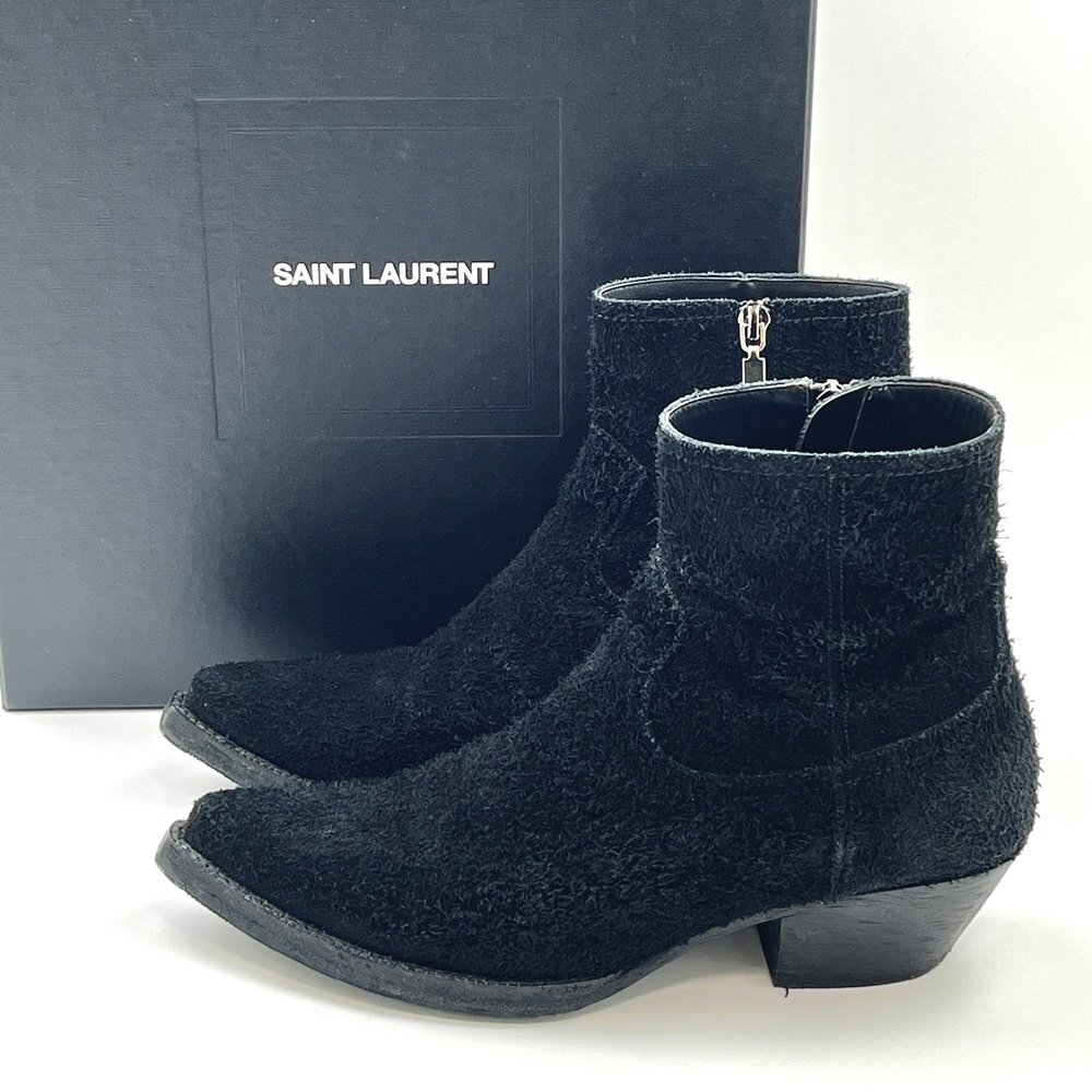 A) SAINT LAURENT サンローラン CROSTA WOOL ブラック系 スウェード ルーカス サイドジップ ブーツ 530825 size:40 外箱付属 中古 簡易梱包拍卖