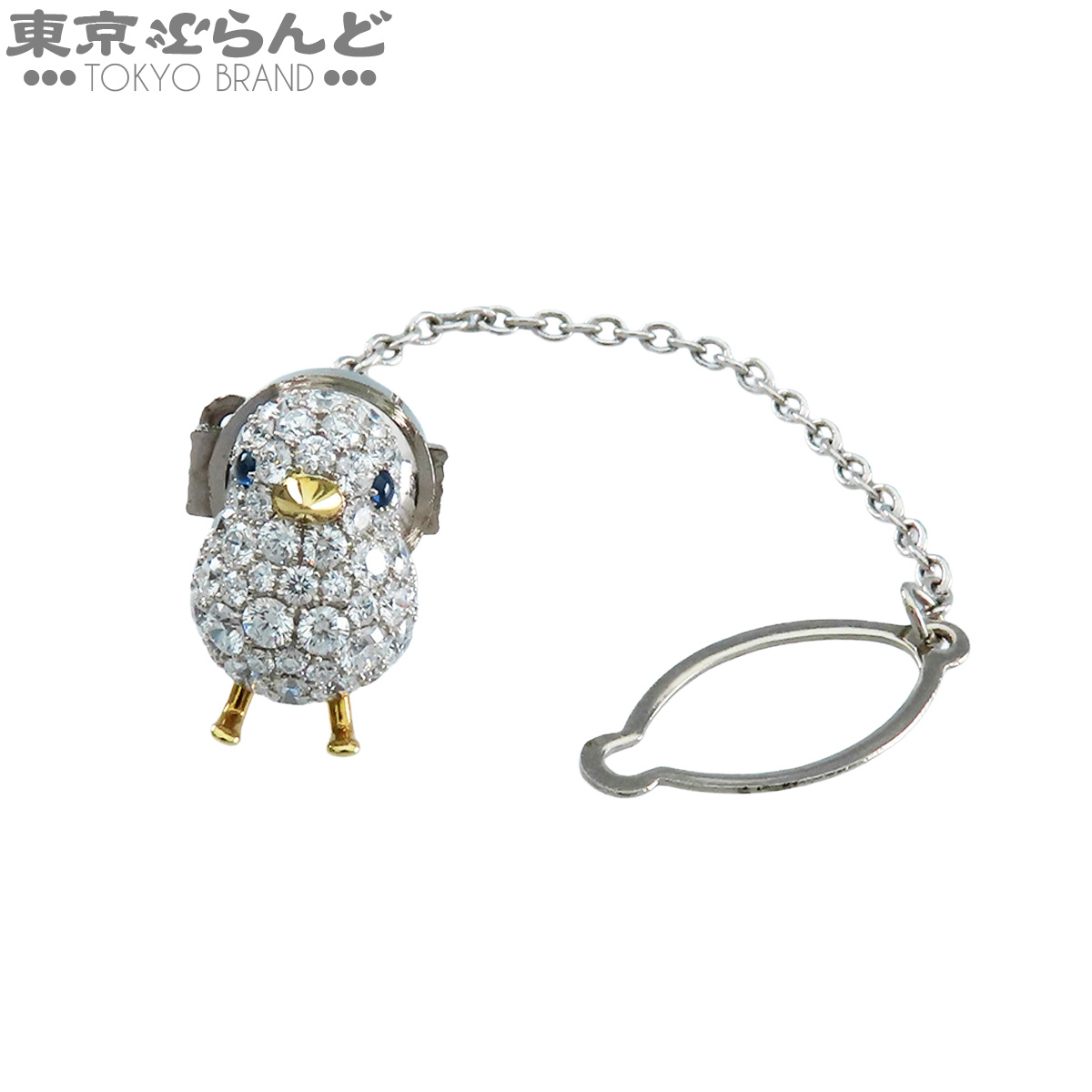 101833348 ギメル タイタック Pt950 K18YG ダイヤモンド サファイア ひよこ ヒヨコ ネクタイピン D1.200ct S0.047ct タイピン メンズ拍卖