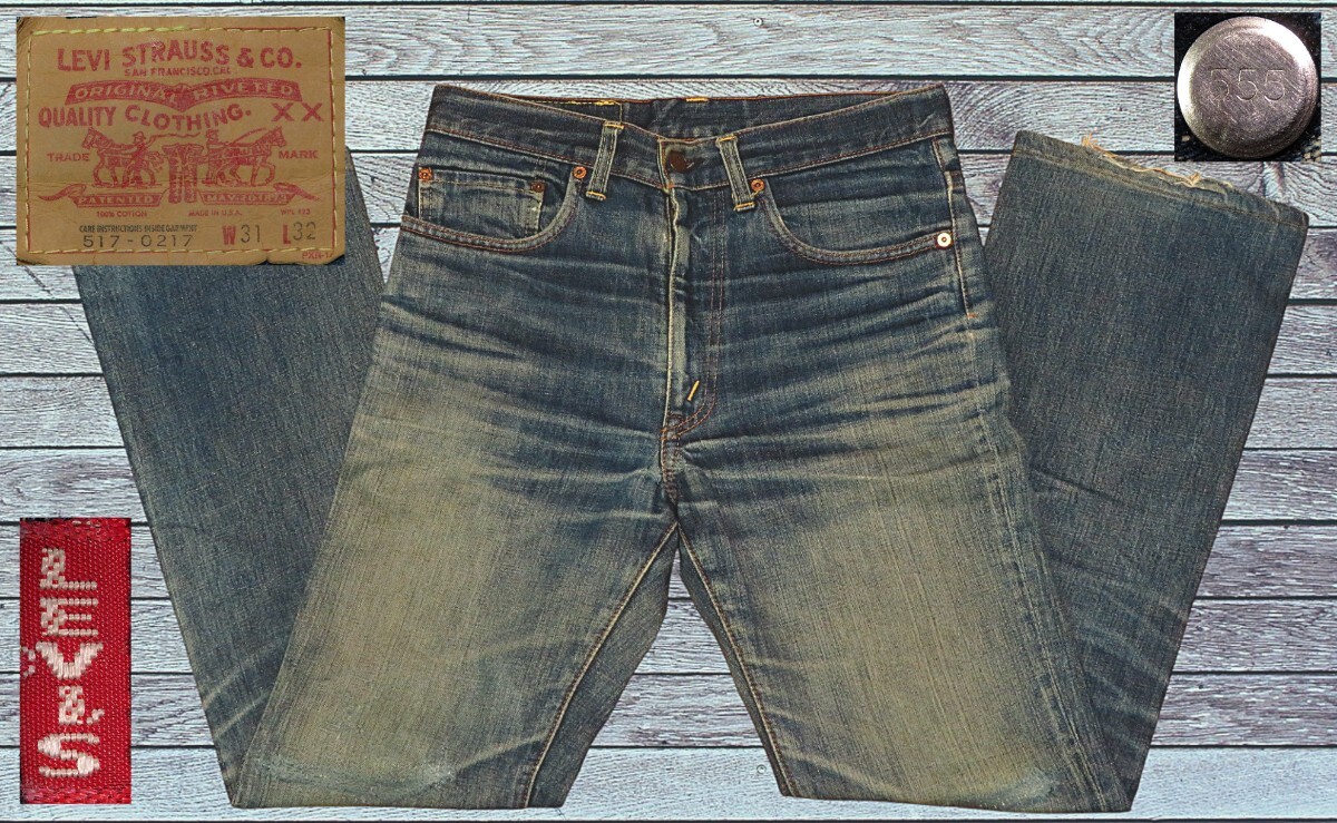 ¥1000~!!★鬼ヒゲ&ハチノス【LEVIS/リーバイス】米国製/BIG-E/ビンテージ/1970s/ブーツカット/517/復刻(99年製)/USA製/555/71517-0017/W31拍卖