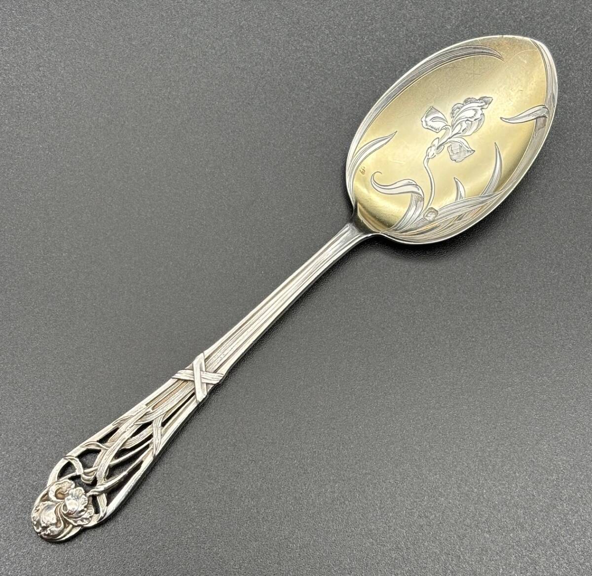 名品★アールヌーボー フランス製 アイリス文 純銀アイスクリームスプーン/デザートスプーン★拍卖