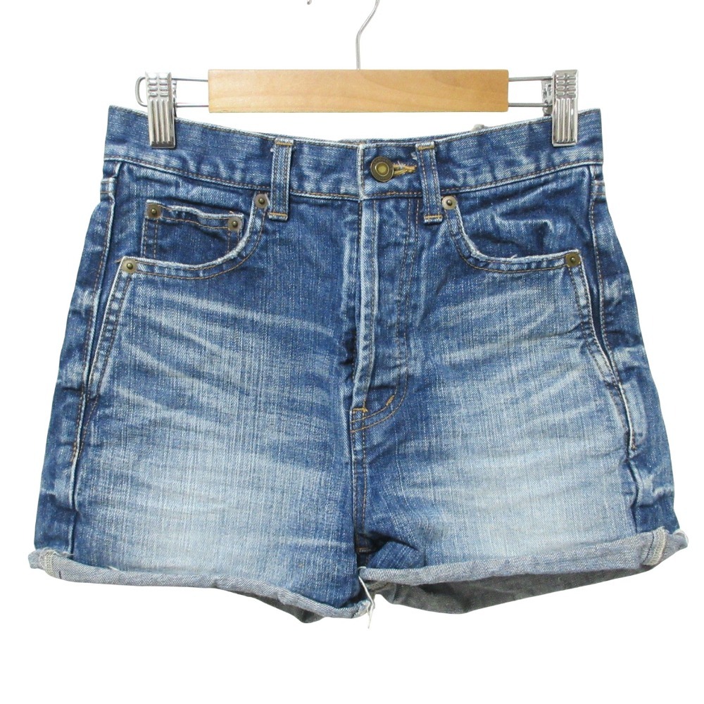 美品 SAINT LAURENT PARIS サンローランパリ ボタンフライ デニムショートパンツ ジーンズ W24 ブルー拍卖