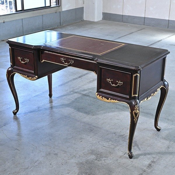 ルイ15世様式風 コンソールテーブル レザートップ 猫脚 彫刻 革 デスク 机 クラシック アンティーク LifeStyle Contract Furnishings拍卖