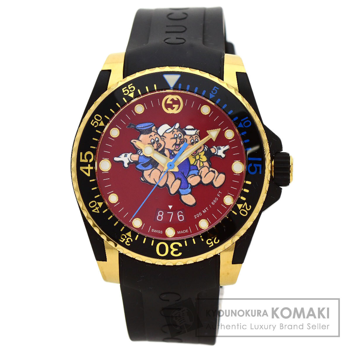 GUCCI グッチ 136.3 DIVE 三匹の子豚 腕時計 GP ラバー メンズ 中古拍卖