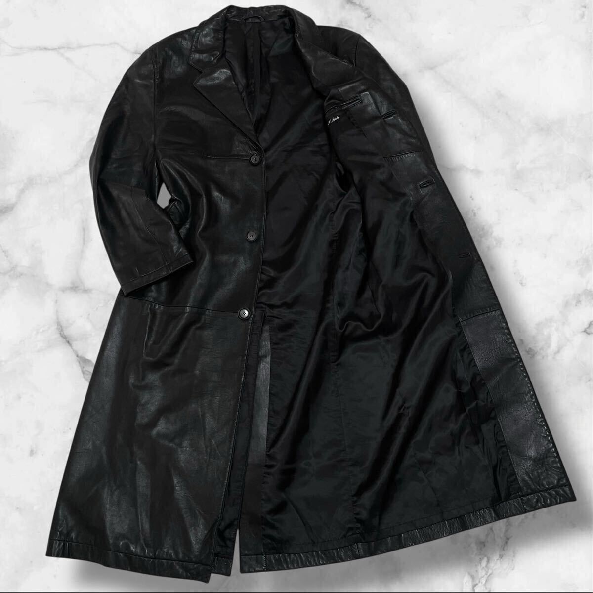 美品/希少/Lサイズ● Christian Dior ディオール レザーコート ロングコート チェスター 羊革 ラムレザー ブラック拍卖