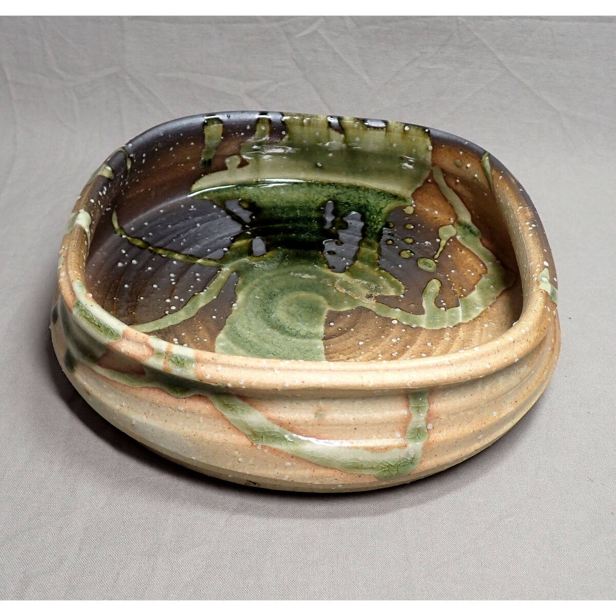 【信楽焼 マルタ陶喜 変形鉢 径20.5cm】陶印 在銘 在印 盛鉢 中鉢 大鉢 和食器 焼き物 陶器拍卖