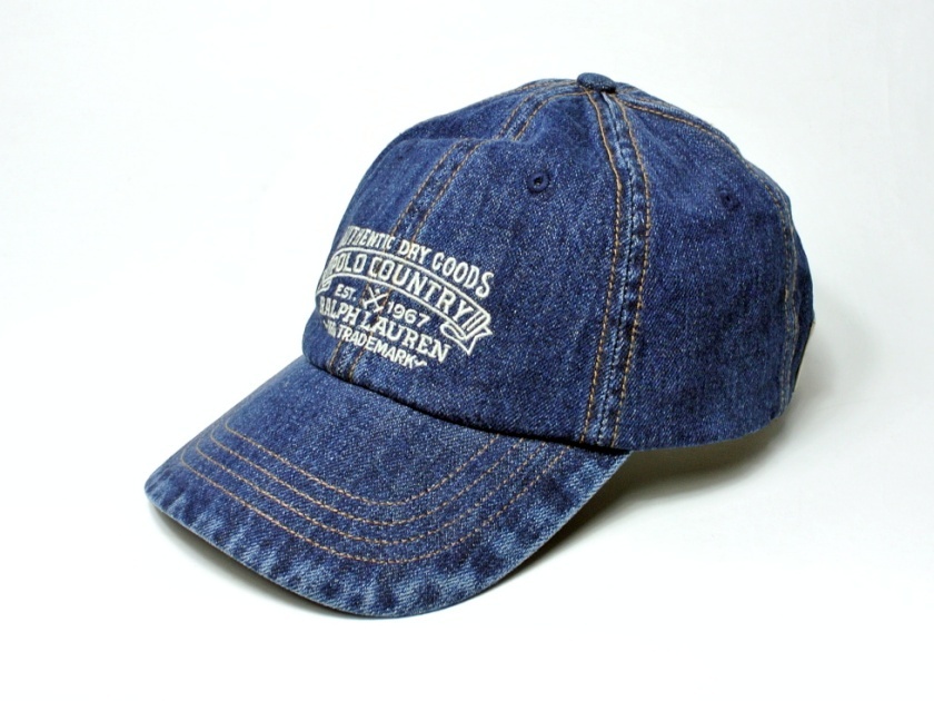 新品【Polo Country/ポロ カントリー】90年代復刻モデル・ロゴ刺繍デニムベースボールキャップ・トゥルーインディゴ/本藍染め・刺繍・RRL拍卖