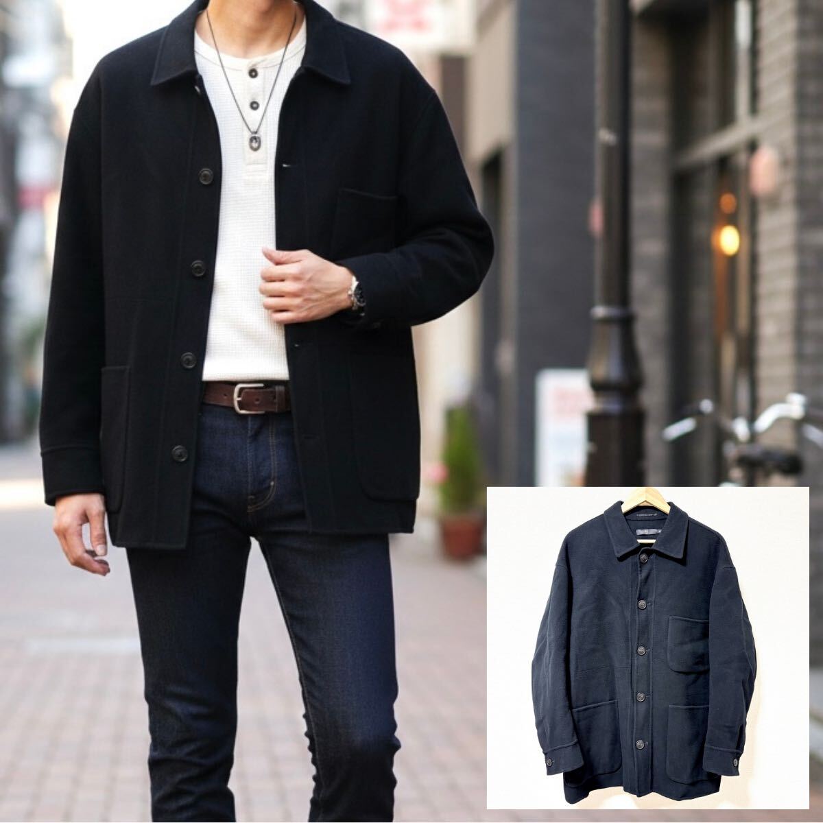 ジルサンダー◎コラボアイテム!【UNIQLO】ユニクロ +J シャツ ジャケット オーバーサイズ カバーオール アメカジ ブラック 黒 M /Y42641SS拍卖