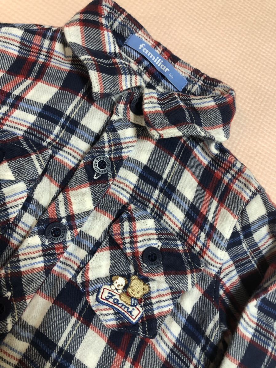 ファミリア 長袖シャツ 80センチ トップス キッズ ベビー服 チェック柄 ネルシャツ familiar 男の子 ファミくん拍卖