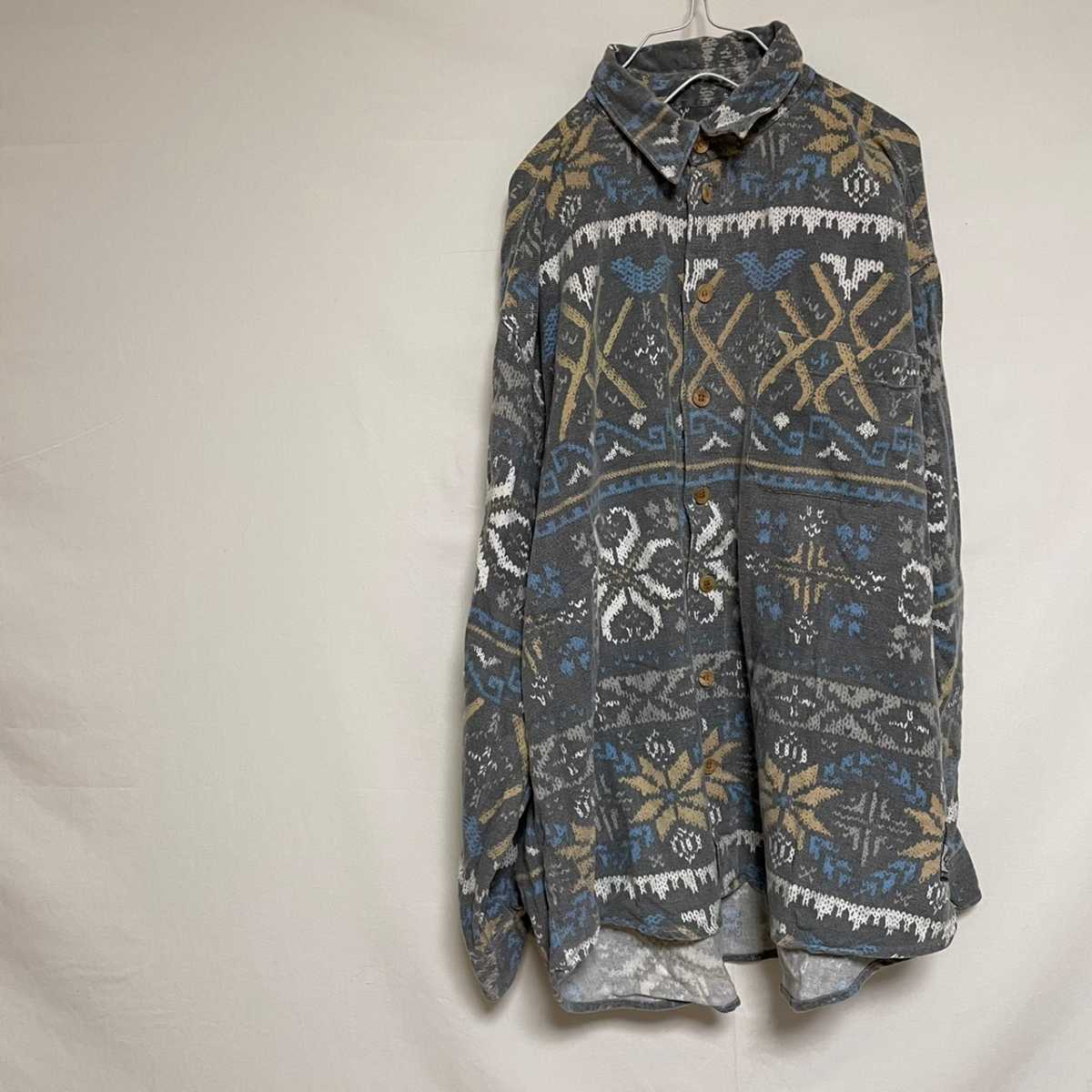 GIN TONIC ネルシャツ 長袖 ネイティブ 総柄 ノルディック 拍卖