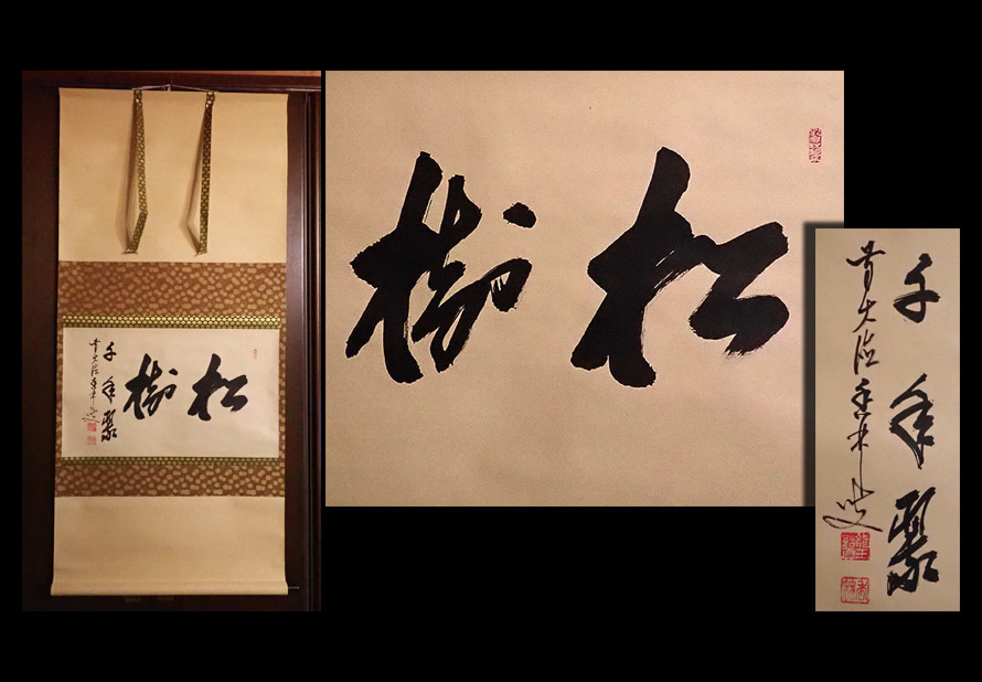 【海蛍】掛軸 前大徳大橋香林 松樹千年翠 紙本肉筆 共箱付拍卖