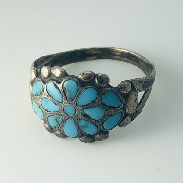 M509*希少*1920's*ナバホ*ビンテージ*13号*リング*指輪 インディアンジュエリー シルバー 銀製 *925 ターコイズ * ネイティブアメリカン拍卖