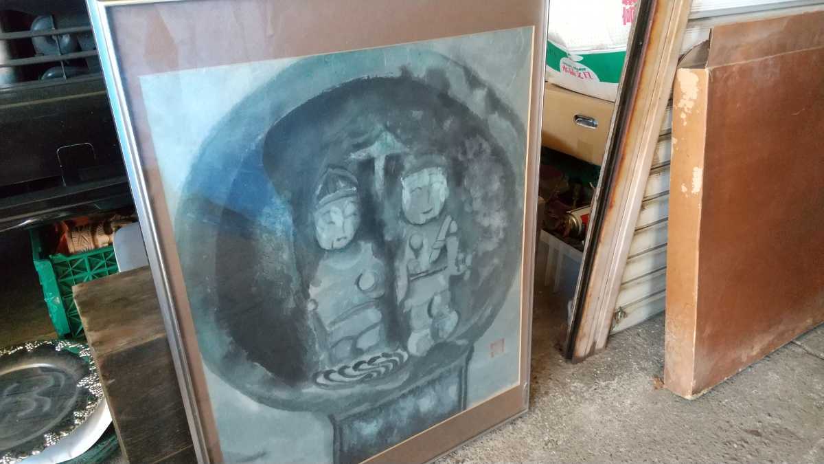 水墨画 お地蔵画 古い?ガラス割れあり 仏像画 横56cmたて74cm 日本画 拍卖