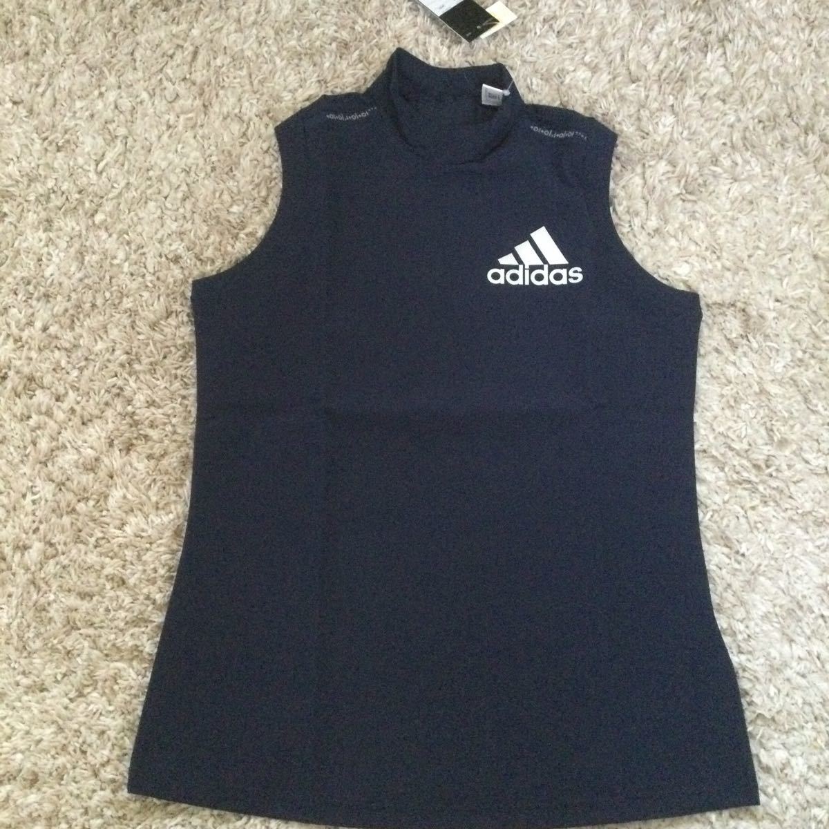 超お値打ち出品 小さめサイズ adidas GOLF Lady's ストレッチノースリーブハイネックシャツ Sサイズ ネイビー新品タグ付未使用品拍卖