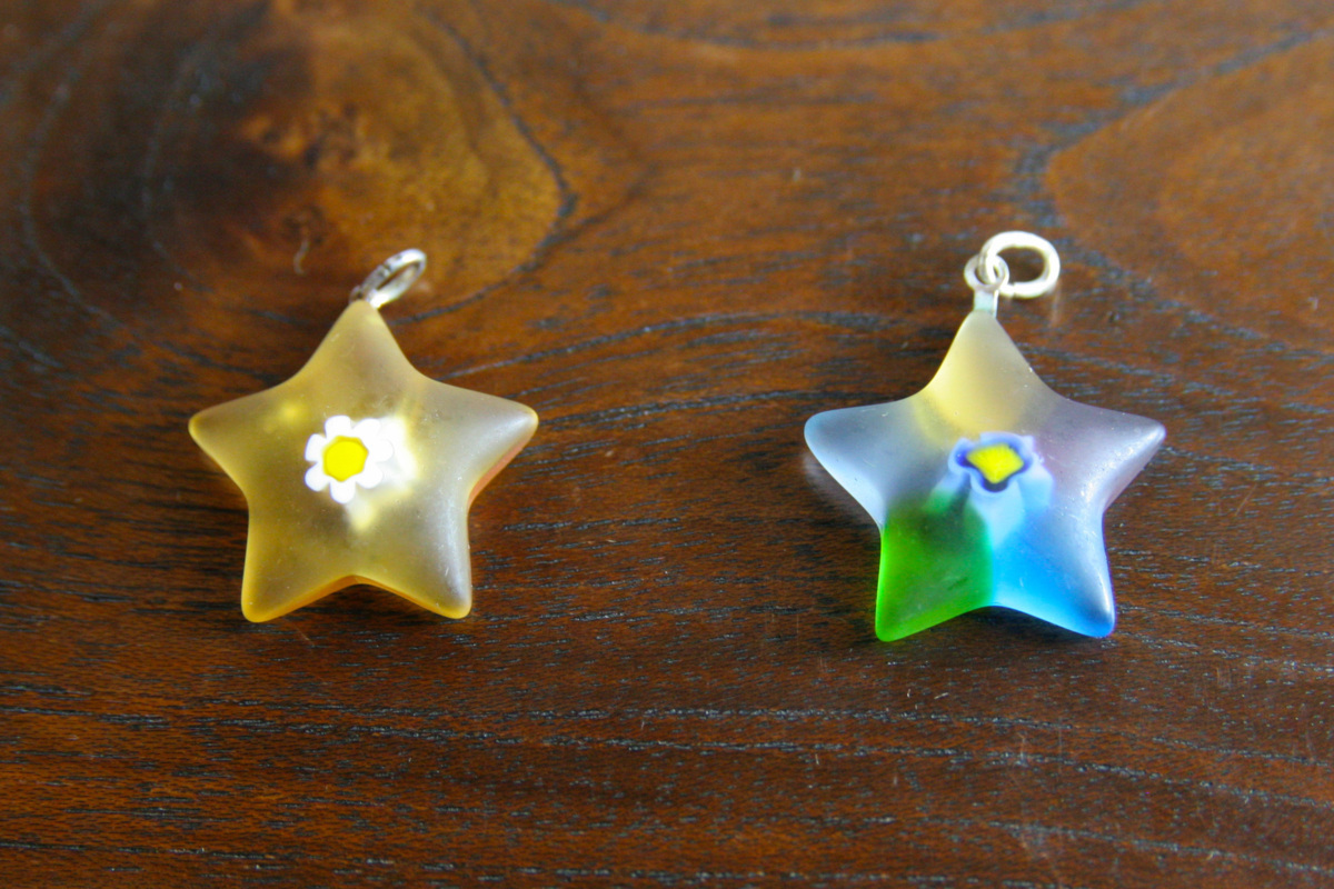ベネチアングラス製 ベネチア ガラス ミッレフィオーリ・スターペンダント 2個セット拍卖