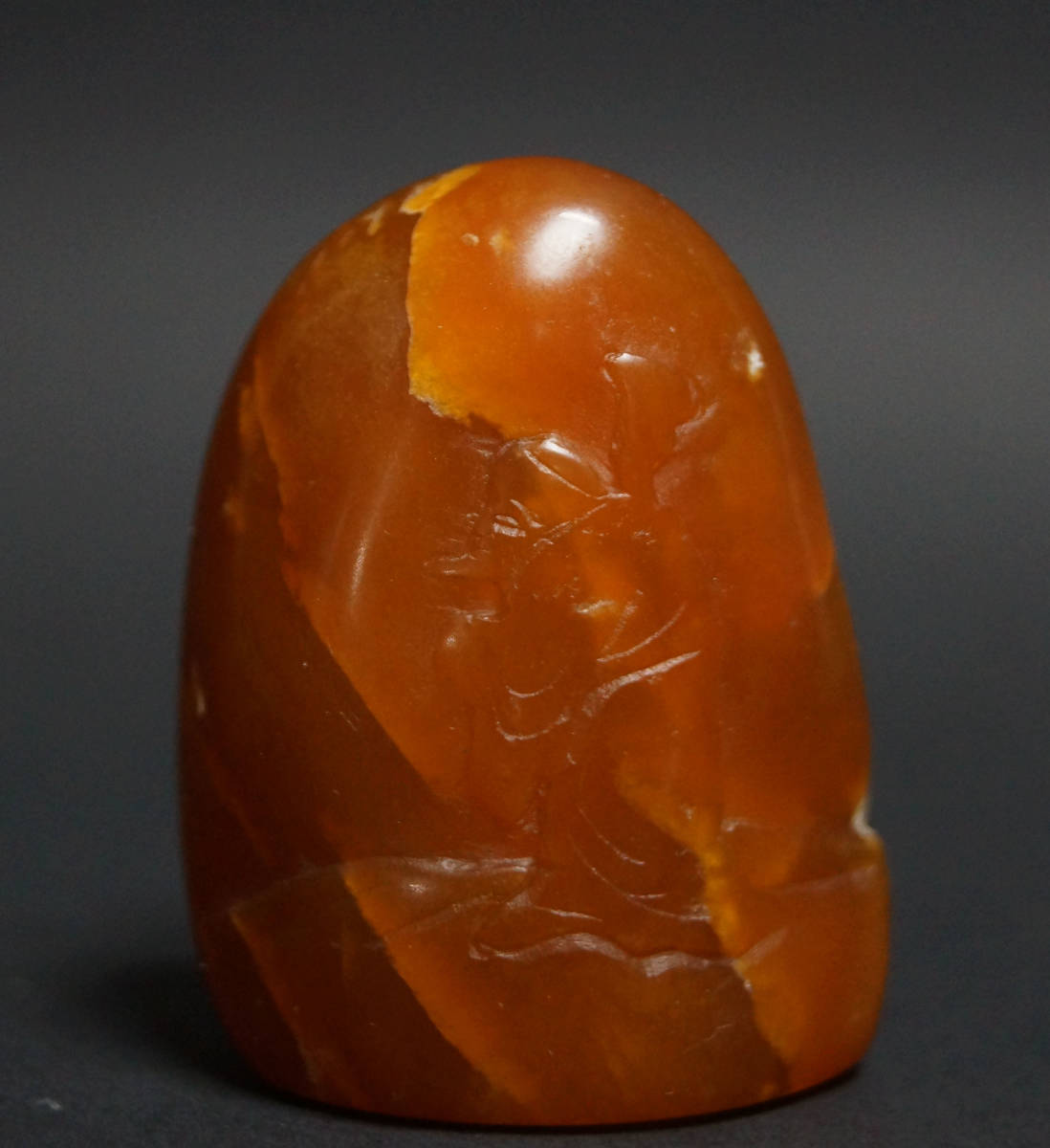 【閑】寿山石 鹿目格石 鹿目田 細工彫『仙人図』印材 文字掘り込みなし 3C0202■拍卖