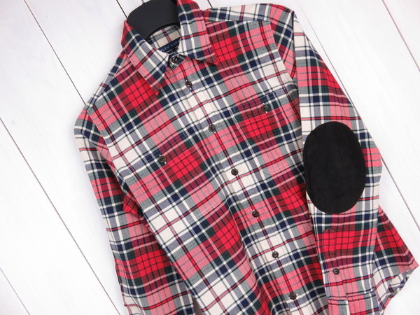 【送料無料】ラルフローレン POLO RALPH LAUREN エルボーパッチ付き 長袖シャツ チェック柄 赤 S拍卖