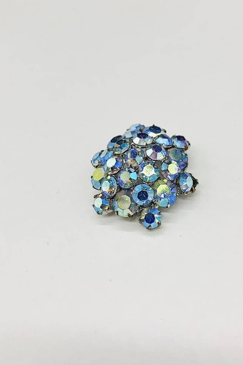 【美品】フランス パリ購入 ヴィンテージ ブルー オーロラビジュー ストーン ブローチ シルバー系 デッドストック拍卖