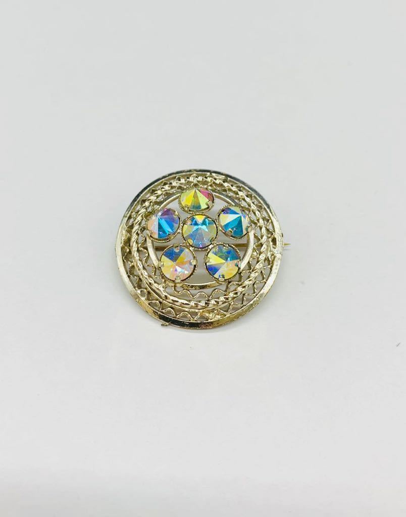 【美品】ヴィンテージ オーロラビジュー サークル シルバー系 ブローチ デッドストック拍卖