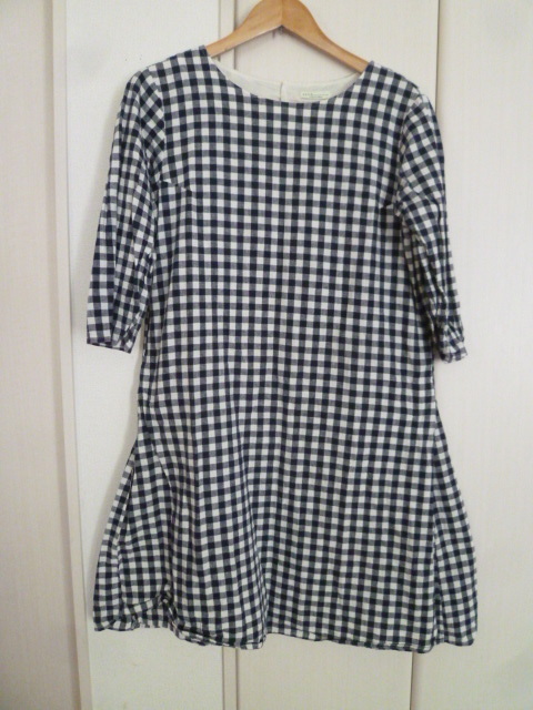 earth music&ecology/アースミュージック&エコロジー△紺×白ブロックチェック柄背中ボタンナチュラル系ワンピースF/ネイビーホワイト△24拍卖