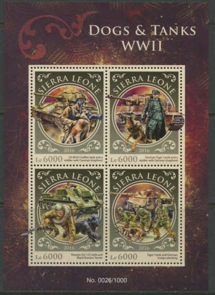 シエラレオネ切手『軍用犬』2016 4枚シート拍卖