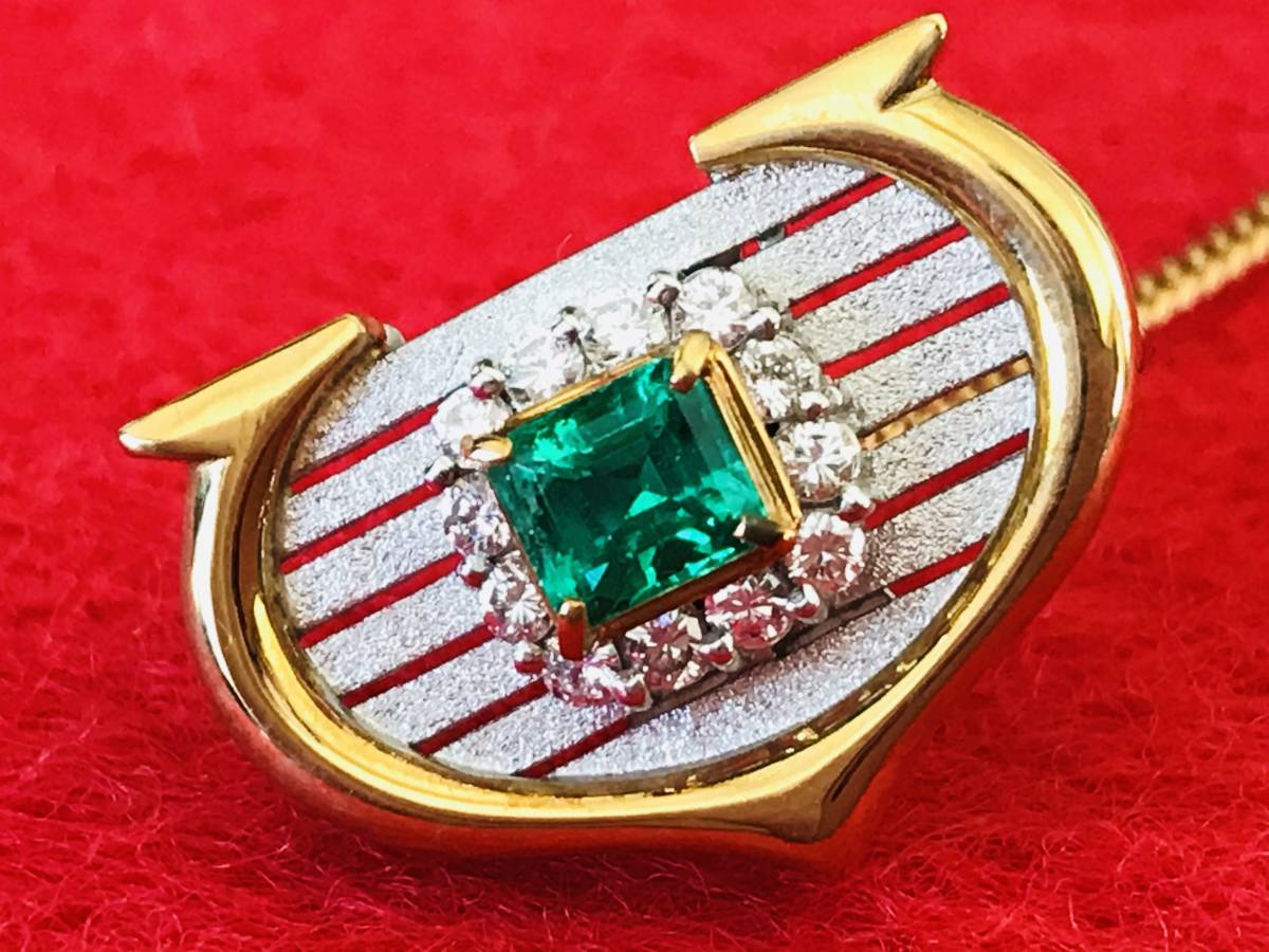 【全国宝石学協会 鑑別結果付】エメラルド 0.45ct & ダイヤ K18YG & プラチナ タイタック拍卖