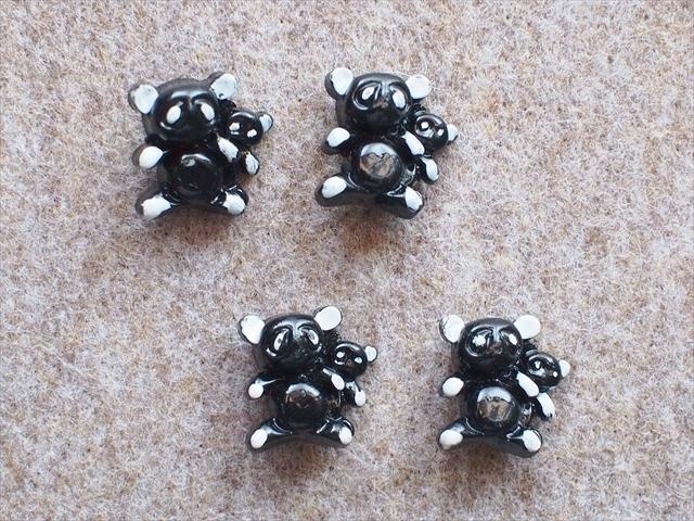 レトロビンテージ手芸雑貨*ボタン・パンダ親子・クロ・2×2㎜・4個セット☆パーツデコ装飾素材リメイク拍卖