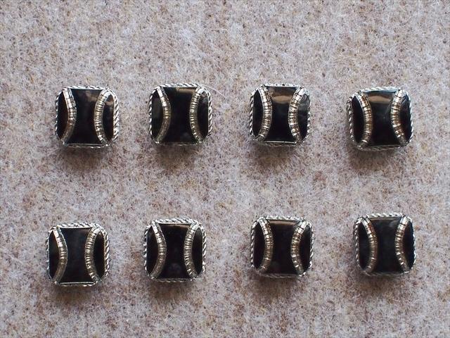 レトロビンテージ手芸雑貨*ボタン・金属に見えるクロ×シルバーモダン・15㎜・8個セット☆パーツデコ人形装飾素材拍卖