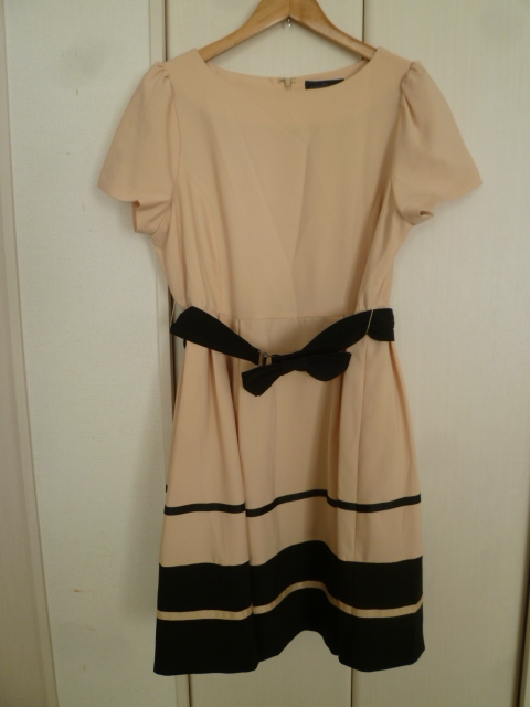 RUIRUE BOUTIQUE/ルイルエブティック△ライトベージュリボンベルト付フォーマルワンピース4L/結婚式パーティー大きいサイズ二次会△28拍卖