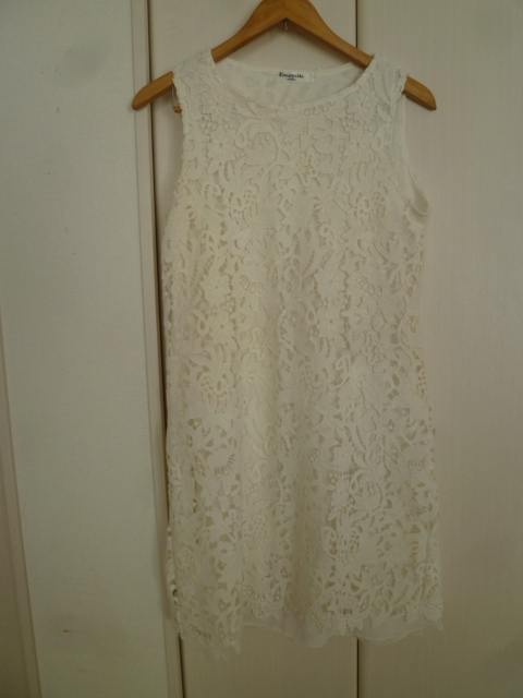 EMS EXCITE/エムズ△白大花柄レースゴージャスワンピースM/マダムミセスフォーマルお呼ばれ二次会膝丈ホワイト△28拍卖