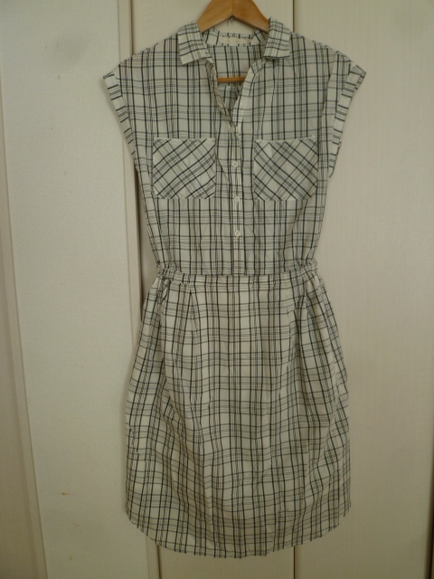 Rouge Diamont△白×黒格子チェック柄ロングワンピース38/シャツホワイトブラックモノトーン系通勤にもきれいめ△28拍卖