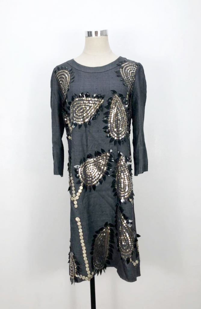 CHLOE クロエ レディース グレー スパンコール装飾 長袖 ワンピース ドレス 38表記拍卖