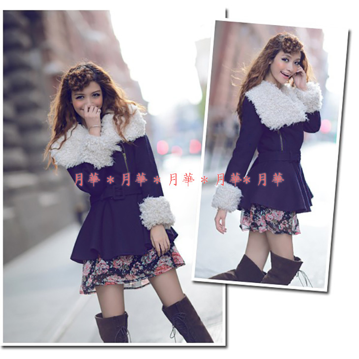 チベットラム風ファー付コート ネイビー M 新品 即納 bf51206 月華拍卖