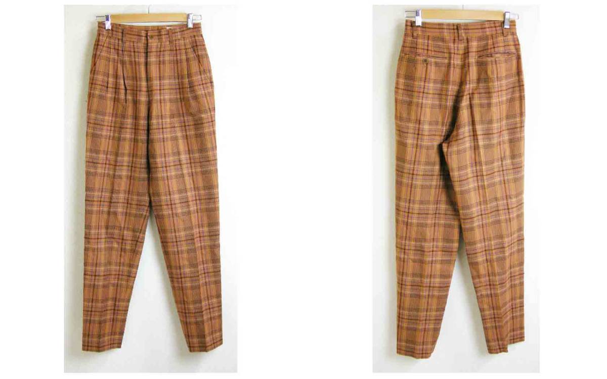 ■PEARLY GATES【パーリーゲイツ】オレンジ系 チェック スラックス パンツ M拍卖