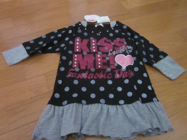 新品☆女児ラメプリント七分袖カットソー☆Tシャツ☆スタッズ付き☆サイズ100拍卖