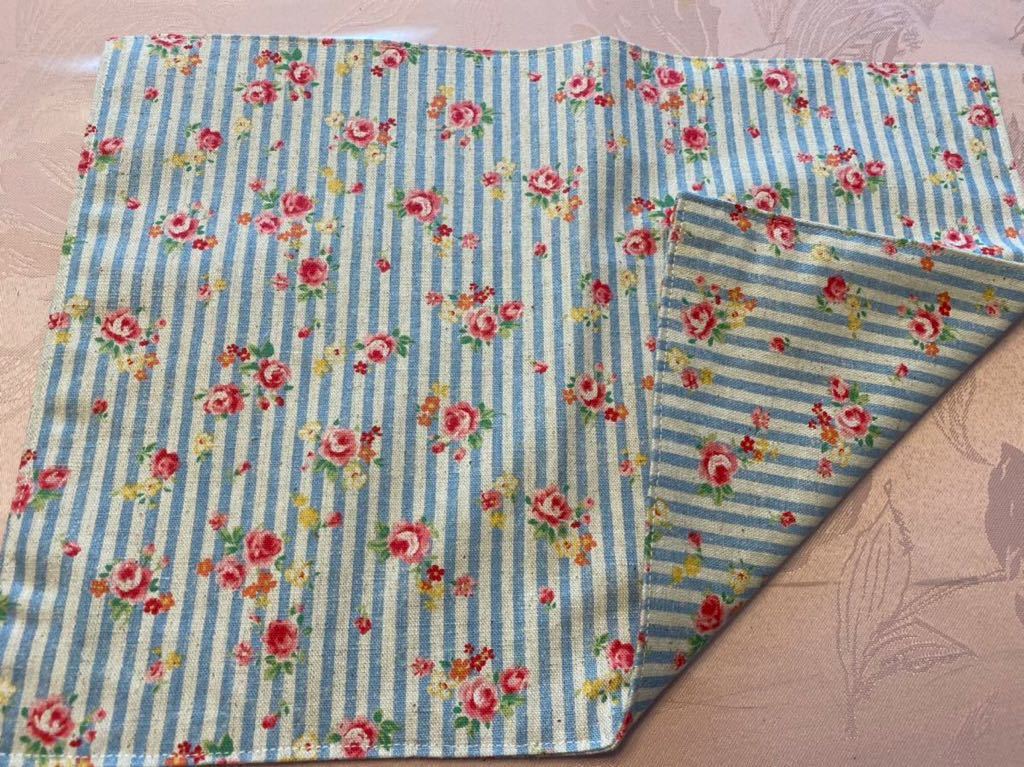 No.107 裏付ランチョンマット ハンドメイド 25x35 バラストライプ 水色 女の子拍卖