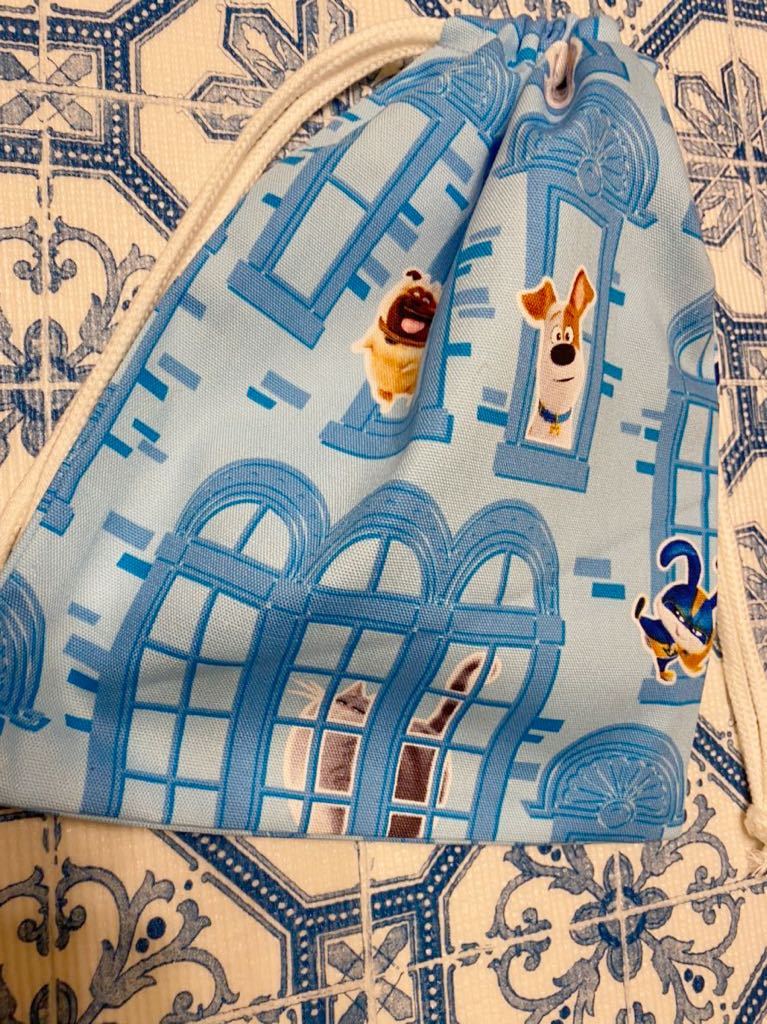 中32 巾着袋 小物入れ 給食袋 ハンドメイド 青色犬拍卖