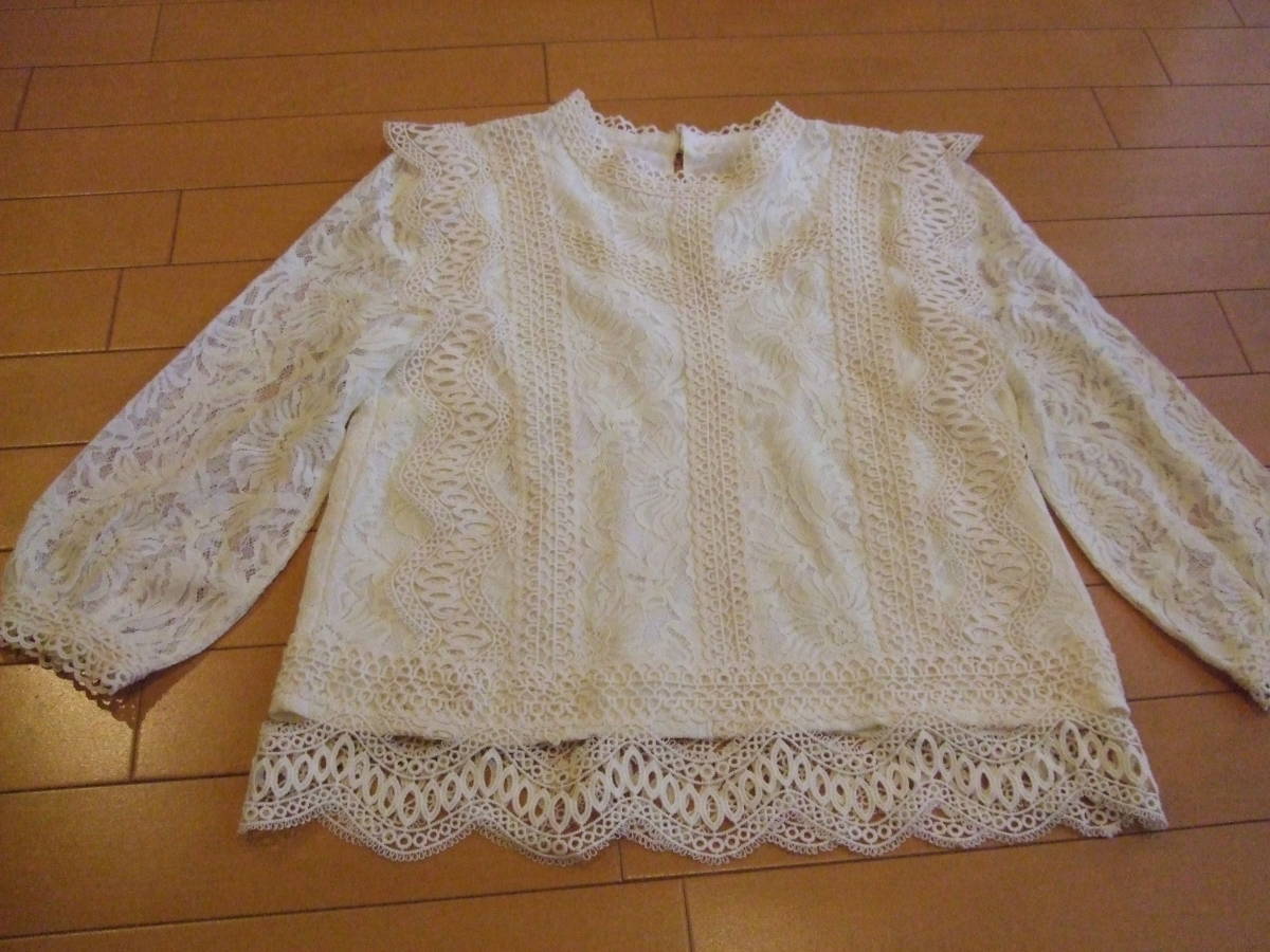 未使用即決送料込☆natural couture総レーストップス☆サイズF アイボリー拍卖