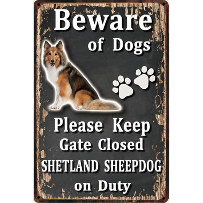 A3194 メタル サイン ブリキ 看板 金属 プレート 注意 危険 動物 ペット 犬 番犬 猛犬 シェットランド シープドッグ【3659】拍卖