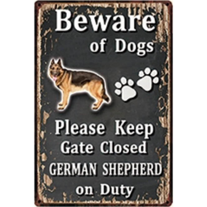 A3181 メタル サイン ブリキ 看板 金属 プレート パネル 注意 警告 危険 防犯 動物 ペット 犬 番犬 猛犬 シェパード 3873拍卖