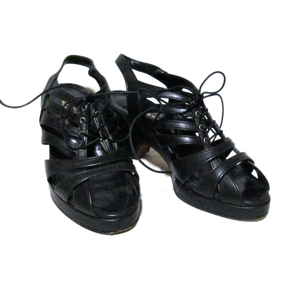 難有 COMME des GARCONS コムデギャルソン 「22」 レザーバルキリーヒールサンダル (黒 皮 革) 131244拍卖