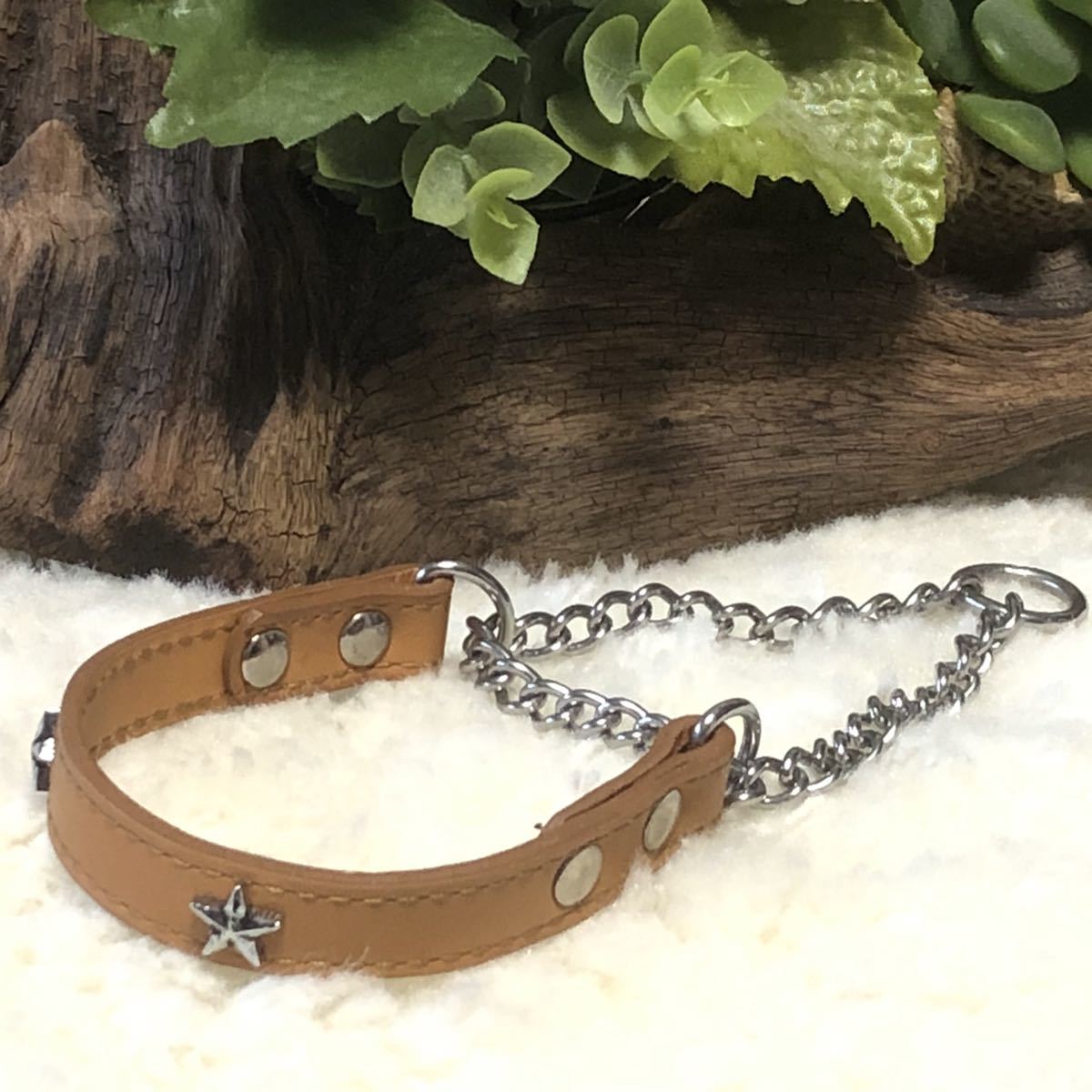 ★同梱お得★超小型犬首輪#S-№10・チョーク・岡野・スター・ブラウン♪拍卖